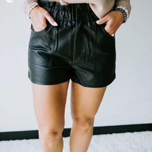 KanCan Black High Waist Leather Shorts